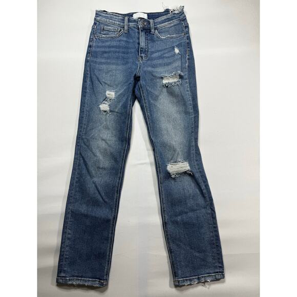 Vervet Blue Women's Distressed Straight Blue Stretch Denim Jeans - Size 26x27.5 - Picture 1 of 5